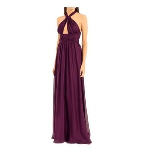 Leon Max Limited Edition Evening Gown Halter Purple Chiffon Pleated Maxi Dress 6